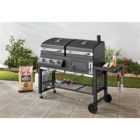 expert grill 3 in 1 dual fuel gas and charcoal 3 burner grill with griddle