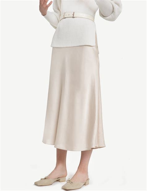 Rene Beige Satin Long Skirt Bestseller Skirts Long Skirt Fashion