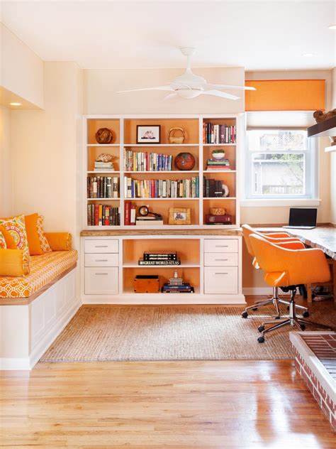 Contemporary Orange And White Home Office Amy Cuker Hgtv