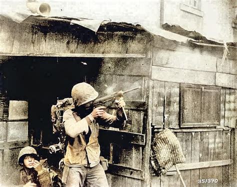 A U S Marine Suppresses North Korean Snipers With His M3A1 Grease Gun