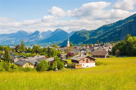 Beautiful View Of Mountain Village Stgilgen Austria Stock Image