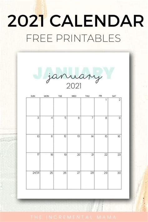 Printable 2021 calendar templates (font: Cute 2021 Printable Calendar (12 Free Printables)