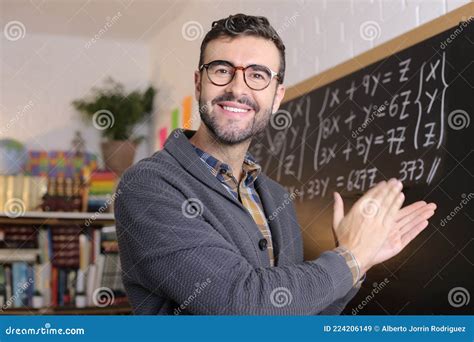 Satisfied Teacher Applauding In Classroom Stock Image Image Of
