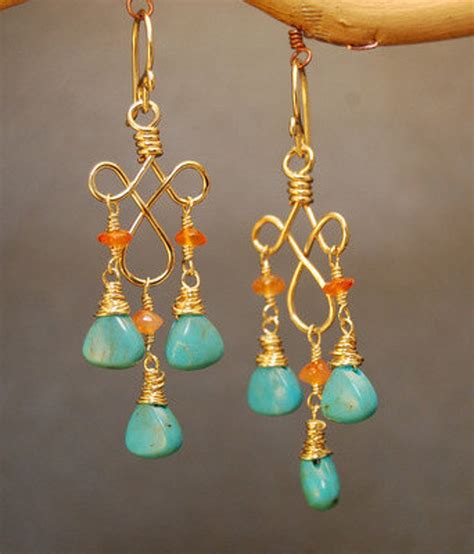 Carnelian And Turquoise Hammered Earrings Gypsy Etsy