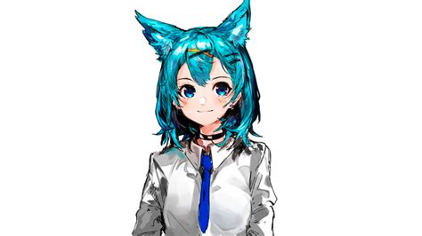 Anime Girl With Cat Ears Blue Hair