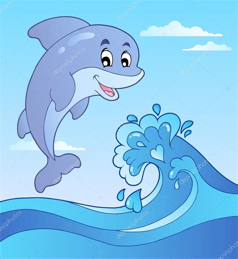 Saltar Delfín Con La Ola De Dibujos Animados 1 2023