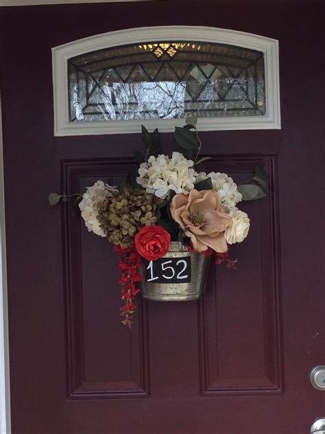 Front Door Flower Arrangement With House Number Front Door Decor