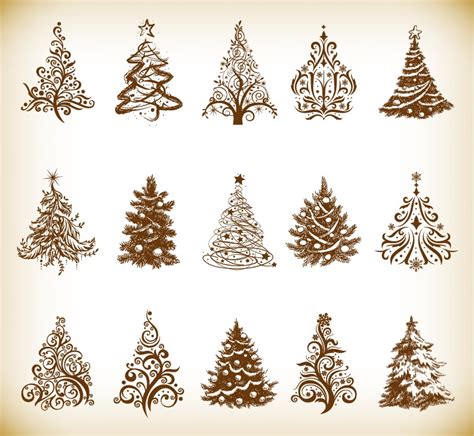 Christmas Tree Vector Illustration Set Free Vector Gr