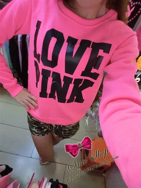 Hot Sale 2015 Fashion Sweet Sexy Neon Pink Love Pink Plus Velvet Long Sleeve Pullover