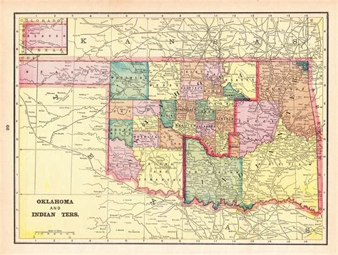Map of the indian and oklahoma territories, 1894; 1896 Antique OKLAHOMA Map INDIAN TERRITORY Map of Oklahoma ...