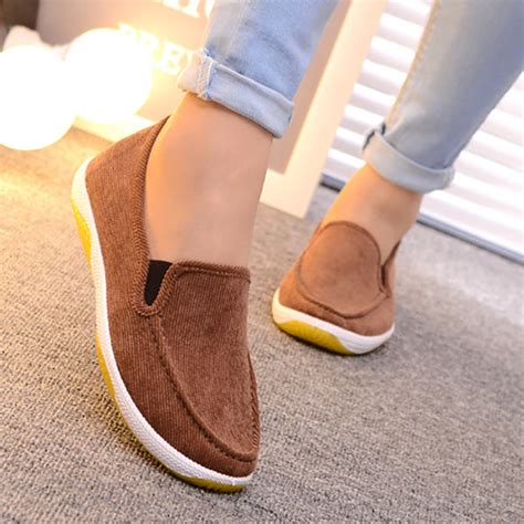 Women Corduroy Loafers Casual Comfort Slip On Shoes Noracora