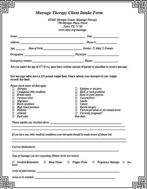 5 Massage Intake Form Template Room