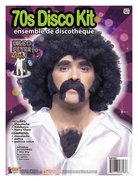 70 s disco man costume kit chest hair mustache sideburns hairy fake curly black 19 87 picclick