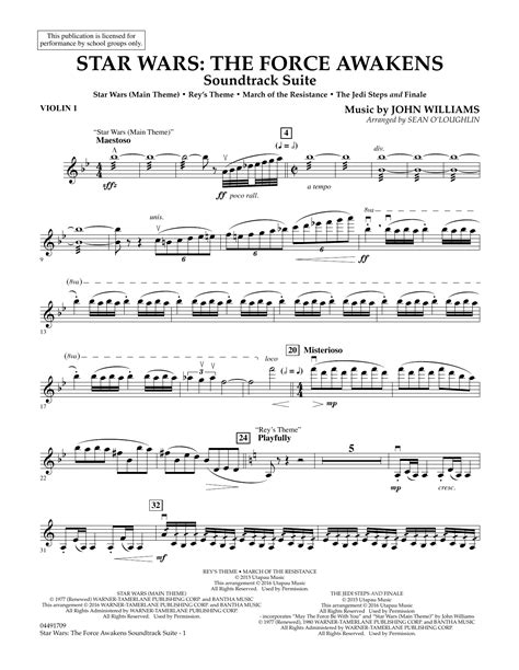 Star Wars The Force Awakens Soundtrack Suite Violin 1 Sheet Music Sean O Loughlin Full