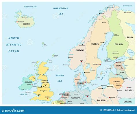 Mappa Politica Ed Amministrativa Di Vettore Dell Europa Settentrionale