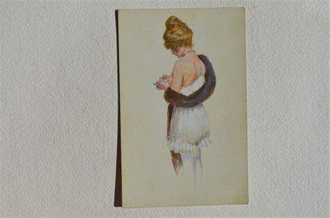 French Antique Postcard Par Maurice Milliere Depicting Beautiful Semi