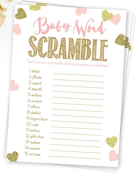 Baby Word Scramble Printable Game With Answers Pink And Gold Etsy
