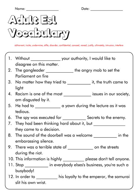 Printable Worksheets For Adults