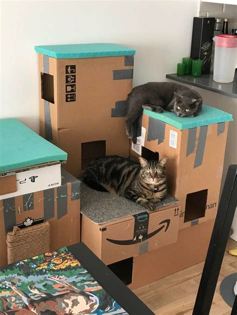 Diyed A Tower For My Cats From Amazons Boxes I Think They Enjoy It