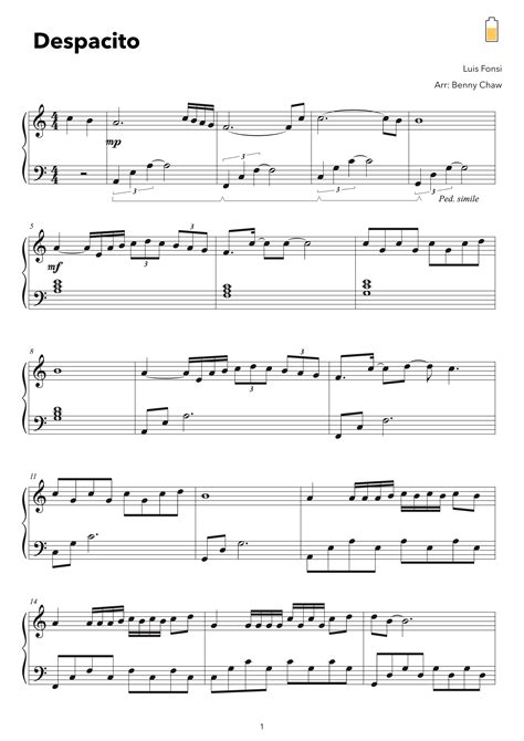 Despacito Arr Benny Chaw Sheet Music Luis Fonsi Featuring Daddy