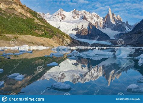 Amazing Sunrise View Of Cerro Torre Mountain By The Lake Los Glaciares