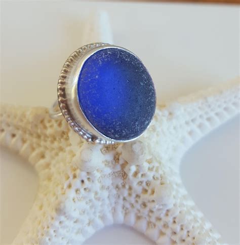 Sea Glass Jewelry Sea Glass Ring Cobalt Blue Sea Glass Ring Cobalt Blue Beach Glass Ring Size 7