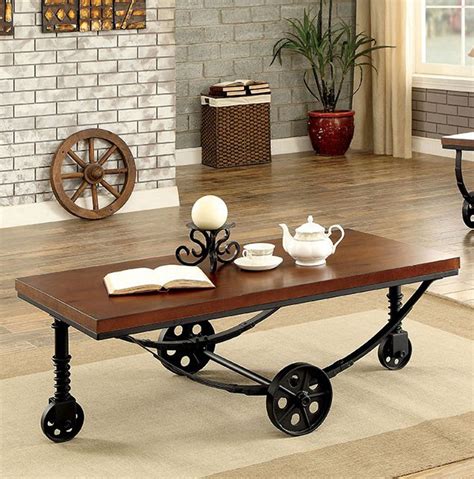 This short heighted coffee table has a narrow flat base that provides it a good stability on the ground. Kendra Industrial Wood Coffee Table with Black Metal ...
