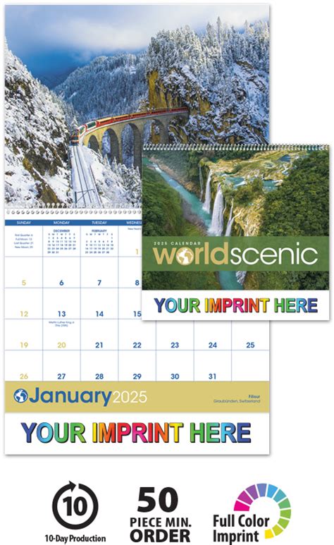 2024 World Scenic Calendar 1712 11 X 19 Imprinted Spiral Bound