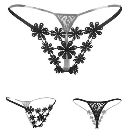 Women Embroidery Sexy Low Waist Lace Flower Modelling Hollow Thongs G String Underwear Briefs