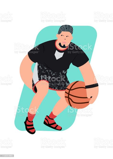 Cartoon Basketball Player With Dribbling Motion And Exaggeration Stock