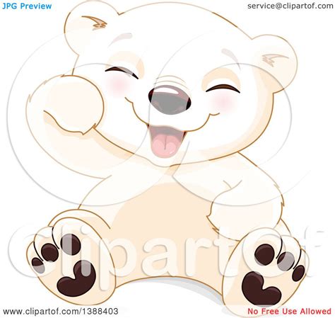 Clipart Of A Cute Baby Polar Bear Cub Sitting And Laughing