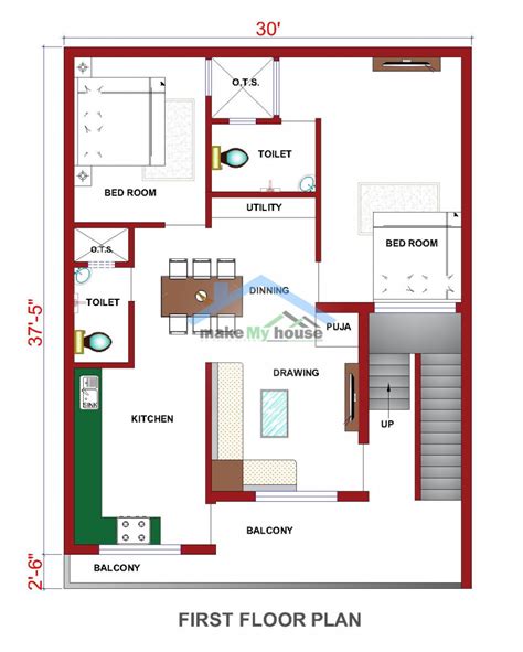 Buy 30x40 House Plan 30 By 40 Elevation Design Plot Area Naksha