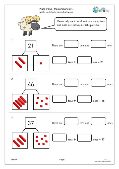 Tens and ones worksheet is the free printable pdf. Place value: tens and ones (1) - Counting by URBrainy.com