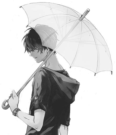 Monochrome Anime Guy Holding An Umbrella Render By Lcookies On