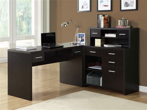 Sleek Cappuccino Finished L Shaped Corner Office Desk With Storage