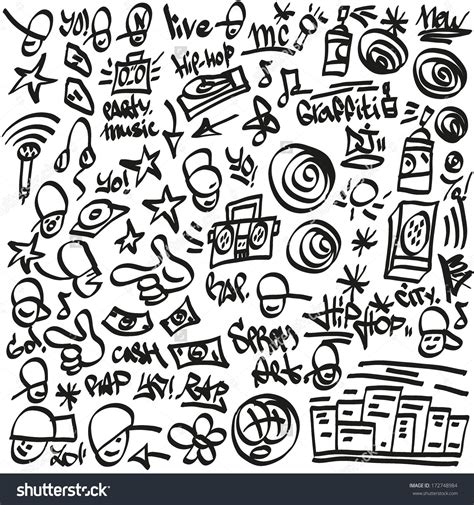 Raphip Hop Symbols Doodles Set Stock Vector Royalty Free Shutterstock Graffiti