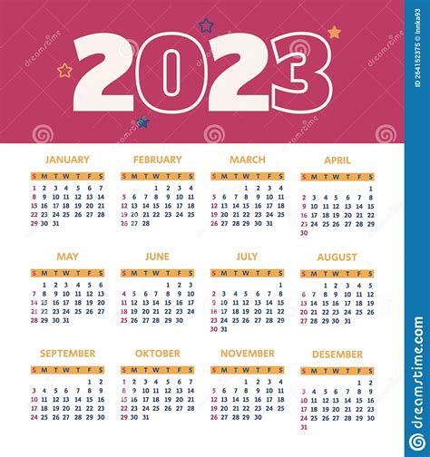 2023 Calendar Yearly Calendar 2023 Template Stock Vector