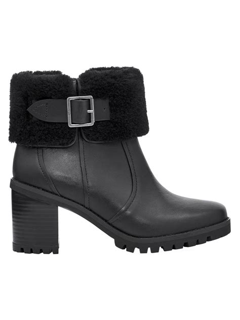 Ugg Elisiana Faux Fur Trimmed Leather Boots In Black Lyst