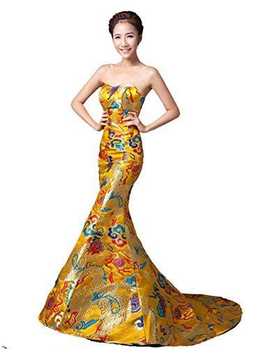 Dlfashion Sweetheart Mermaid Dragon Embroidered Evening Dress L14 Gold
