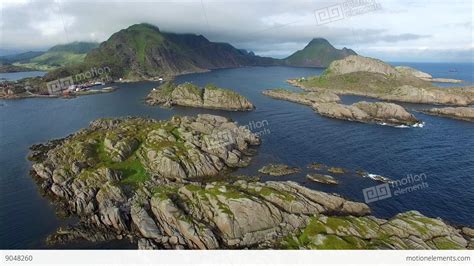 Rocky Islands On Lofoten Islands In Norway Near Mortsund Aerial Stock