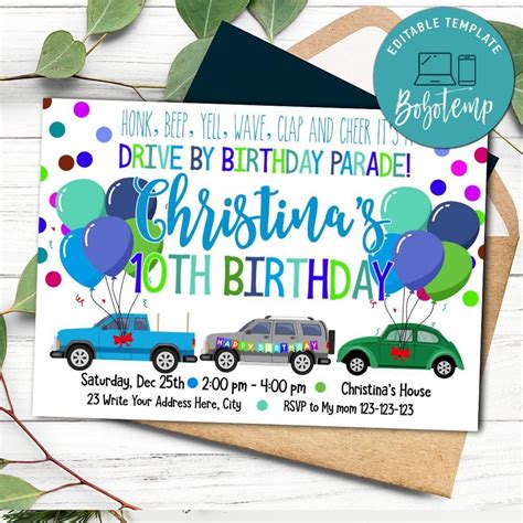 Printable Drive By Parade Birthday Invitation Instant Download