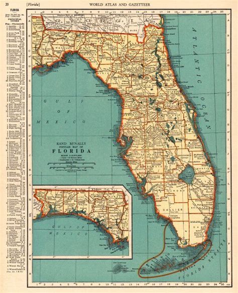 1937 Antique Florida State Map Vintage Map Of Florida Gallery Etsy