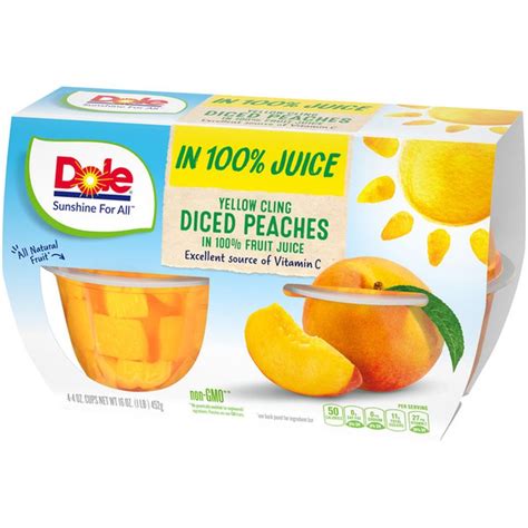 Dole Yellow Cling Diced Peaches In 100 Fruit Juice Cups 4 Oz