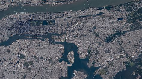 Satellite Image Of Manhattan The Bronx And Queens Backiee
