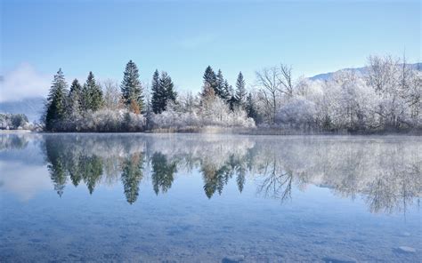 Download Wallpaper 3840x2400 Lake Trees Snow Reflection Landscape