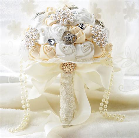 Ayicuthia Elegant Pearl Wedding Flower Bridal Bouquets Crystal Sparkle