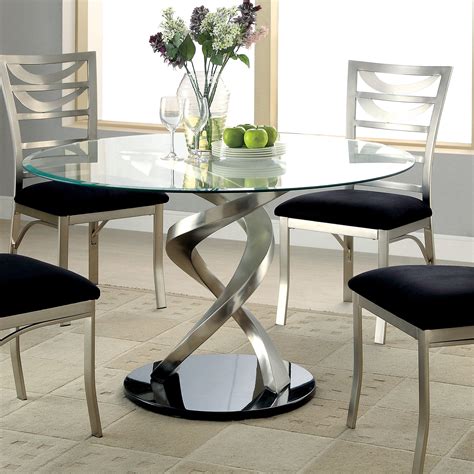 Furniture Of America Jacreme Glass Top Round Dining Table Clear