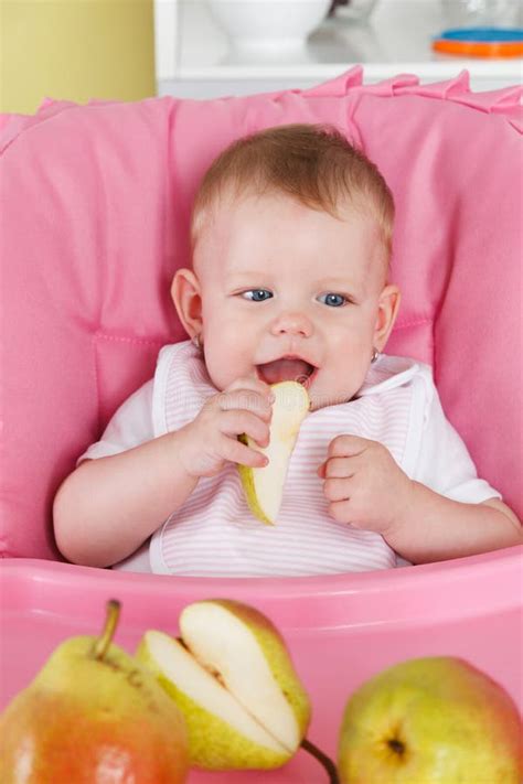 Happy Baby Eating Fruit Stock Photo Image Of Cute Brunch 48987982