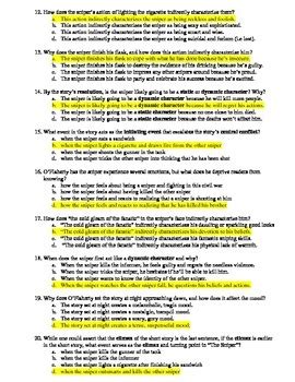 Summers and everyone else in the village knew the answer perfectly well, it was the business of the official of the lottery to ask such. Liam O'Flaherty's "The Sniper" 20-Question Multiple Choice ...