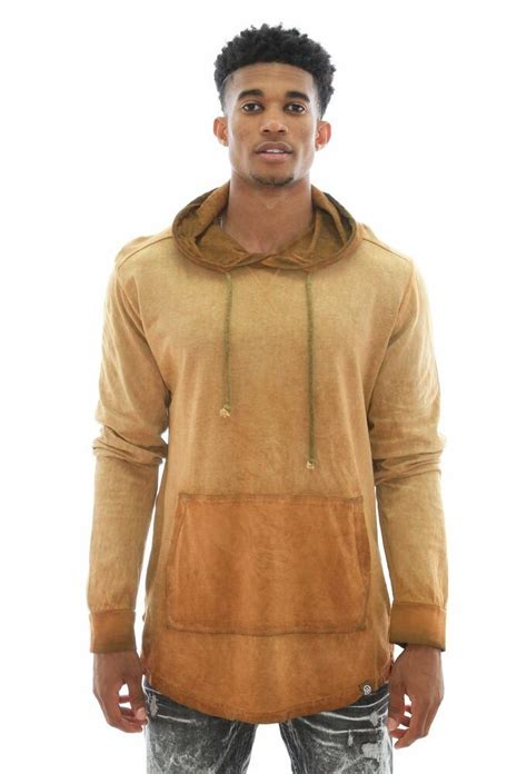 Wt02 Mens Oil Washed Caramel Long Sleeve Pullover Hoodie Sweatshirt